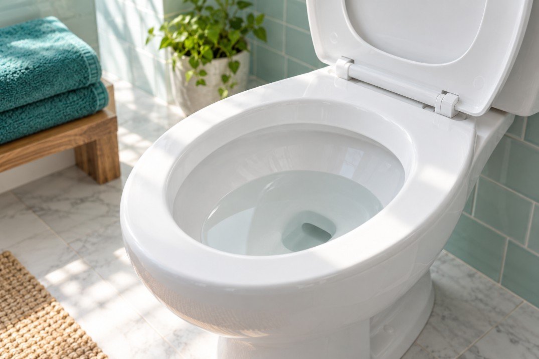 Sparkling clean toilet bowl after using Fuugu Power Foamer